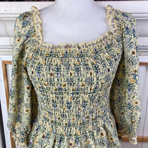 Max Studio butter yellow floral chiffon blouse w/ stretchy bodice long sleeves - Picture 6 of 12